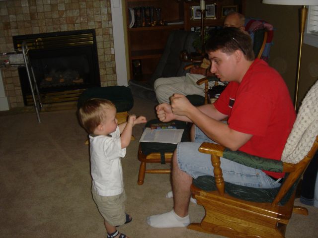 Jacob boxing with Uncle Gree