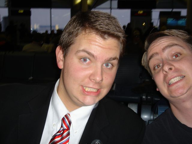 Elder Sandberg and Greg at the airport in Chicago